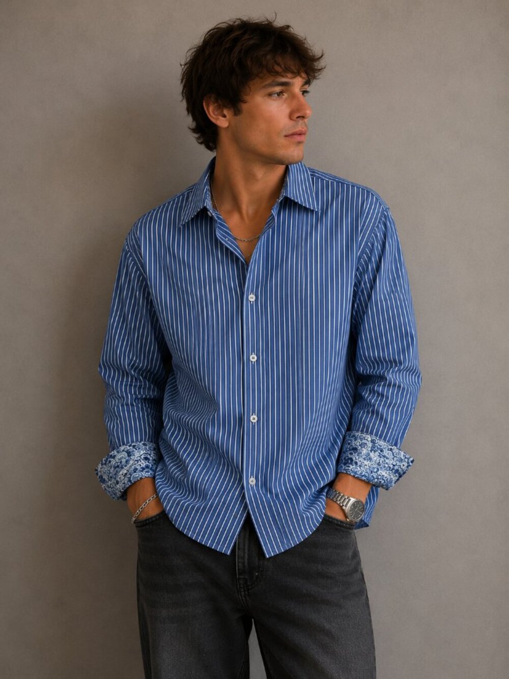 Robert Graham Flip Cuff Button Down Dress Shirt Size XL